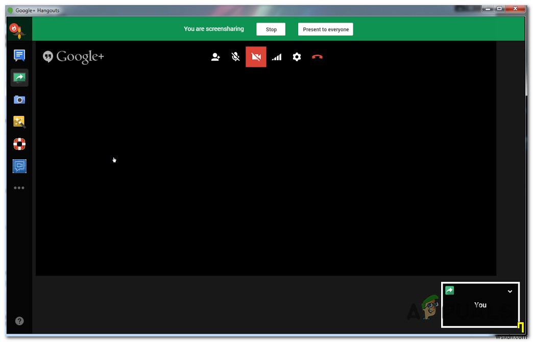 Màn hình đen của Google Hangouts khi chia sẻ màn hình 