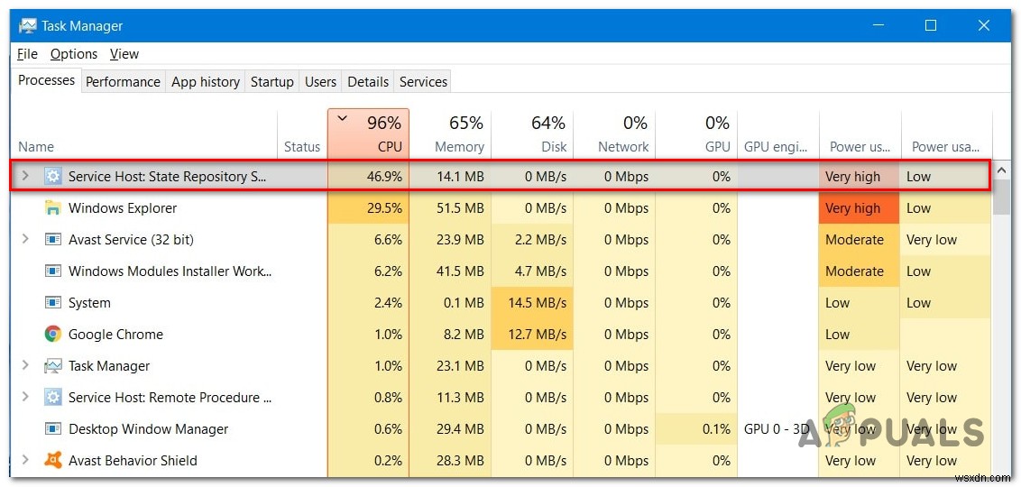Mức sử dụng CPU cao của Dịch vụ lưu trữ trạng thái trên Windows 10 