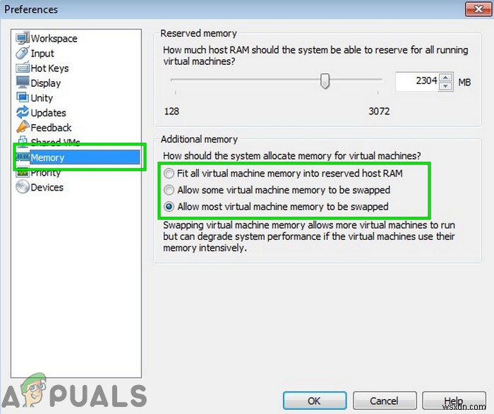 Lỗi bộ nhớ vật lý không đủ trong VMware 