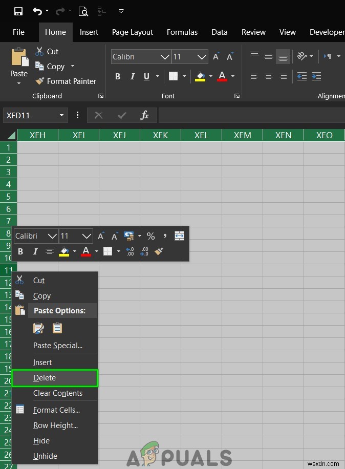 Không thể thêm hoặc tạo ô mới trong Excel 