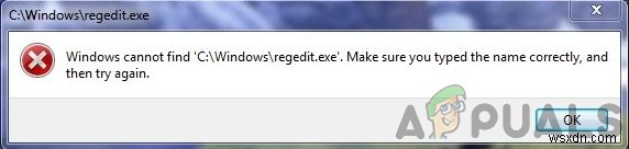 Khắc phục:Windows không thể tìm thấy regedit.exe 