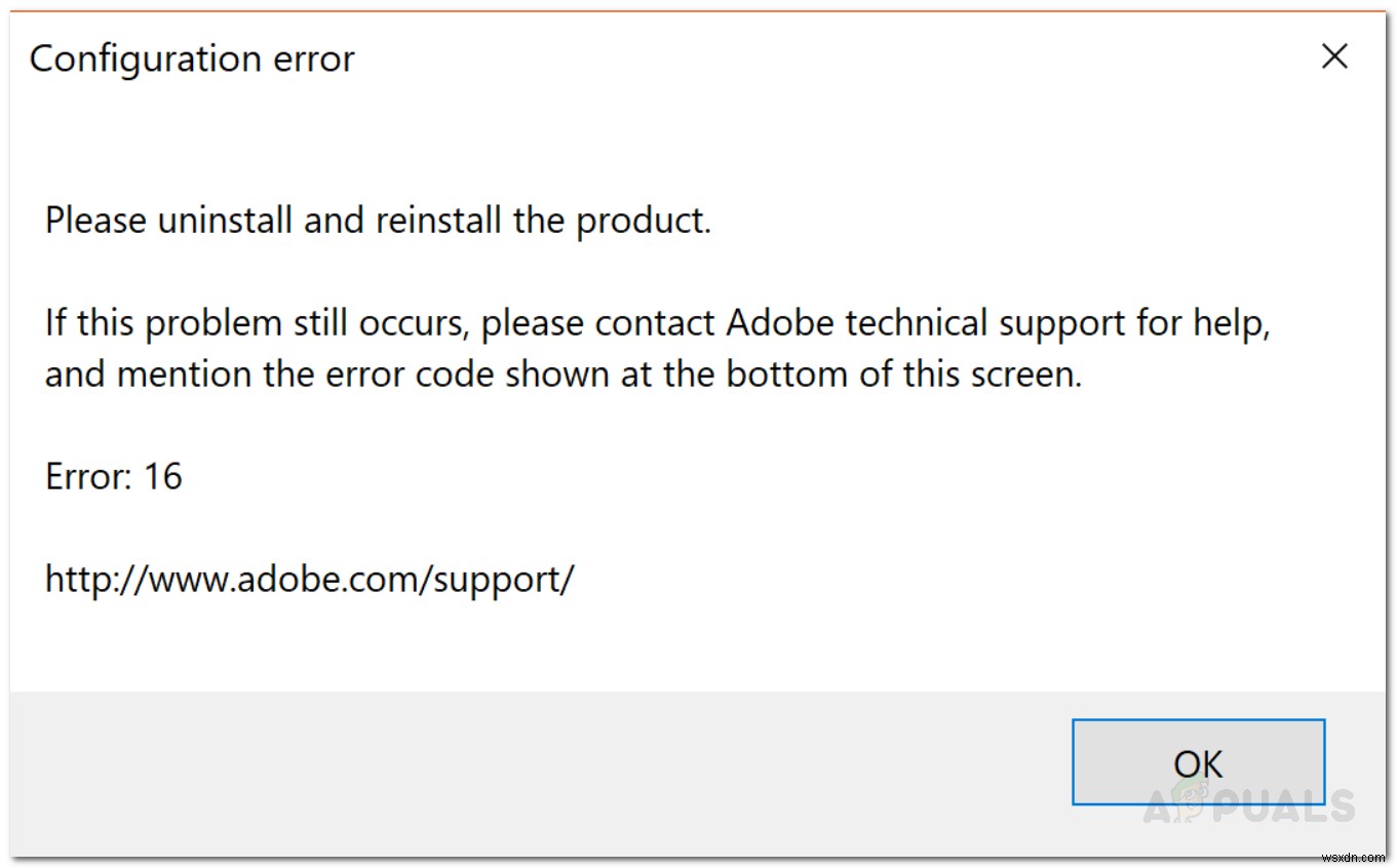 Khắc phục:Lỗi cấu hình Adobe 16  gỡ cài đặt và cài đặt lại  