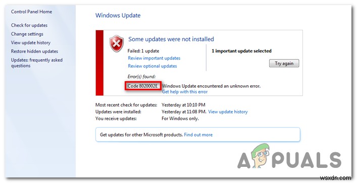 Làm thế nào để sửa lỗi Windows Update Error 8020002e? 