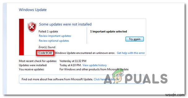 Làm thế nào để sửa mã lỗi Windows Update 9c48? 
