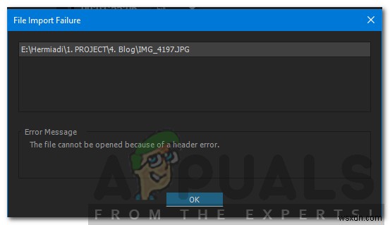 Cách khắc phục  Không thể mở tệp do lỗi tiêu đề  trong Adobe Premiere 