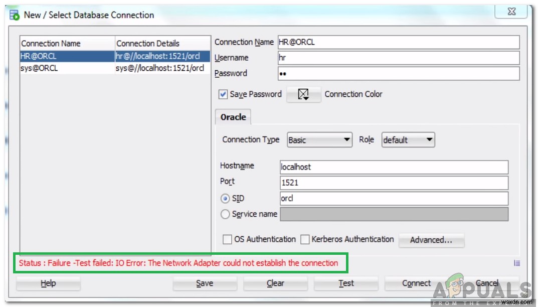 Cách khắc phục  Lỗi IO:Bộ điều hợp mạng không thể thiết lập kết nối  trên Oracle SQL? 