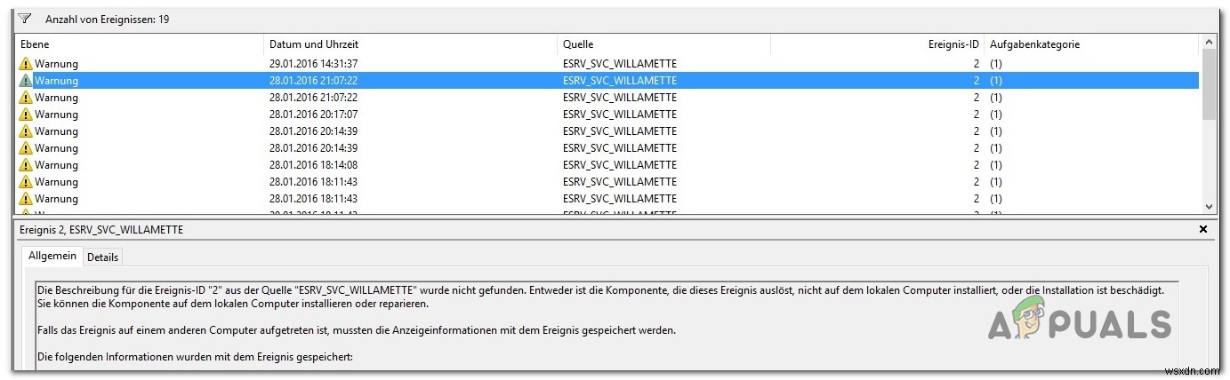 Cách khắc phục lỗi trình xem sự kiện ESRV_SVC_WILLAMETTE 