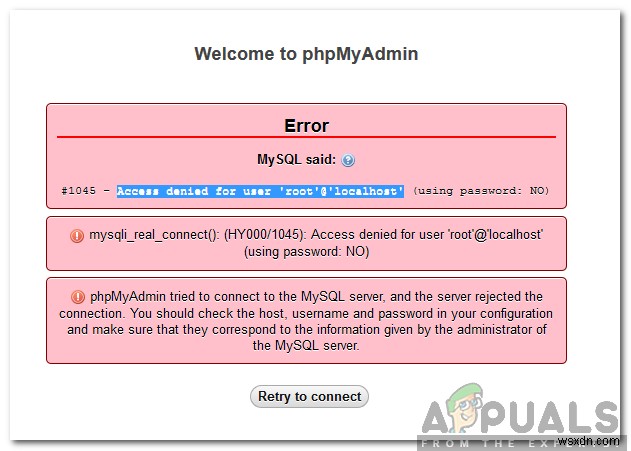 Cách sửa lỗi quyền truy cập bị từ chối do người dùng ‘root’ @ ’localhost’ trên MySQL 