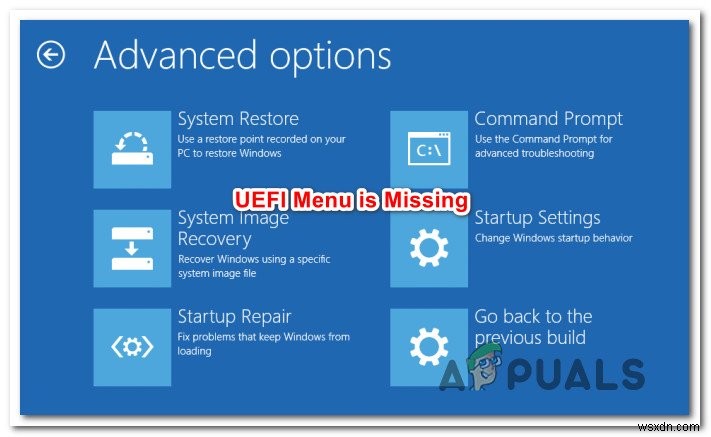 Khắc phục:Thiếu cài đặt chương trình cơ sở UEFI trong Windows 10 