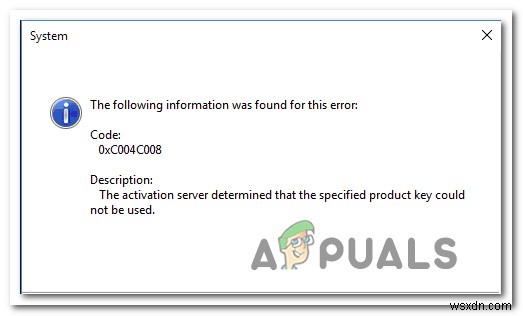 Khắc phục:Mã lỗi kích hoạt Windows 0xC004C008 