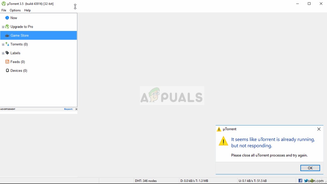 Khắc phục:uTorrent không phản hồi 