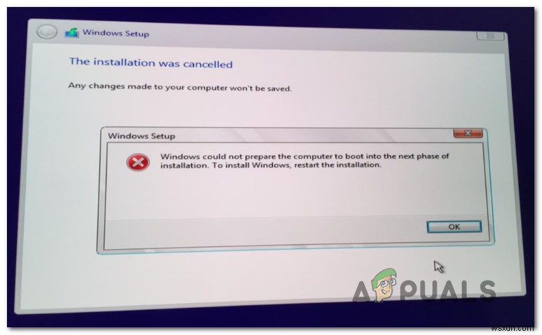 Khắc phục:Windows không thể chuẩn bị máy tính để khởi động vào giai đoạn cài đặt tiếp theo 