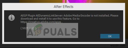 Khắc phục:Adobe Media Encoder không được cài đặt 