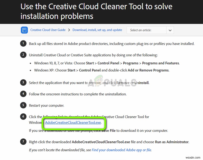 Khắc phục:Không thể gỡ cài đặt Adobe Creative Cloud 