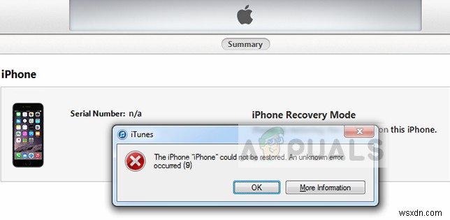 Khắc phục:Lỗi Khôi phục Không xác định iTunes 9 