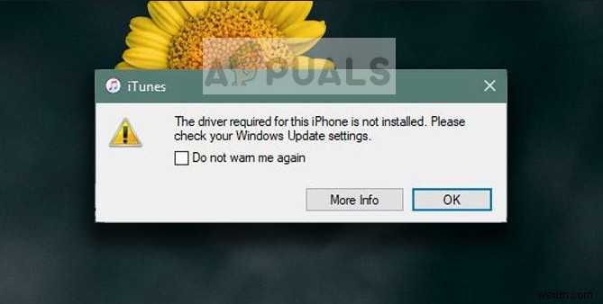Khắc phục:Trình điều khiển cần thiết cho iPhone này không được cài đặt trên Windows 10 