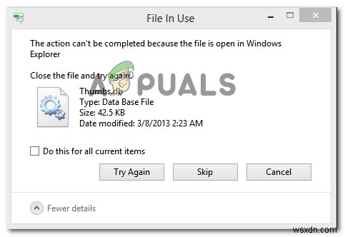Khắc phục:Không thể hoàn thành tác vụ vì tệp đang mở trong Windows Explorer 