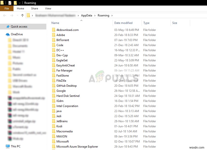 Khắc phục:Không thể tìm thấy Thư mục AppData Windows 10 