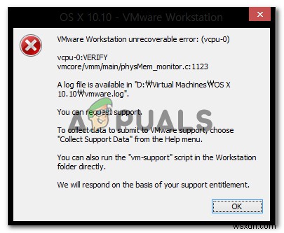 Khắc phục:Lỗi không thể khôi phục VMware Workstation (vcpu-0) 