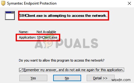 Khắc phục:Sihclient.exe đang cố gắng truy cập mạng 