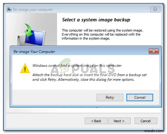 Khắc phục:Windows không thể tìm thấy hình ảnh hệ thống trên máy tính này 