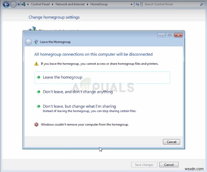 Khắc phục:Windows không thể xóa máy tính của bạn khỏi Homegroup 