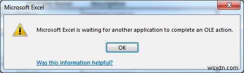 Khắc phục:Microsoft Excel đang đợi một ứng dụng khác hoàn thành một hành động OLE 