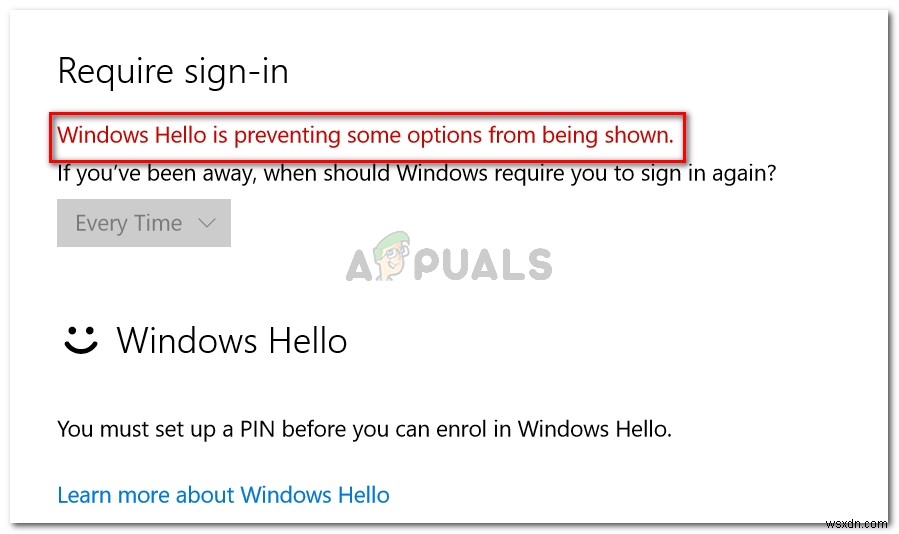 Khắc phục:Windows Hello đang ngăn một số tùy chọn hiển thị 