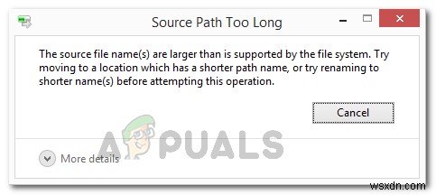 Khắc phục:Tên tệp nguồn lớn hơn được hệ thống tệp hỗ trợ 