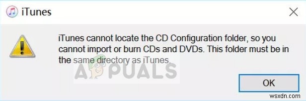 Khắc phục:iTunes Không thể định vị Thư mục Cấu hình CD 