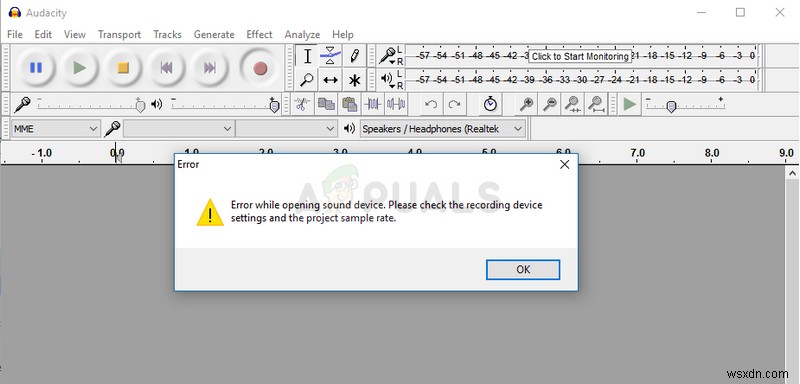 Khắc phục:Audacity ‘Lỗi khi mở thiết bị âm thanh’ 