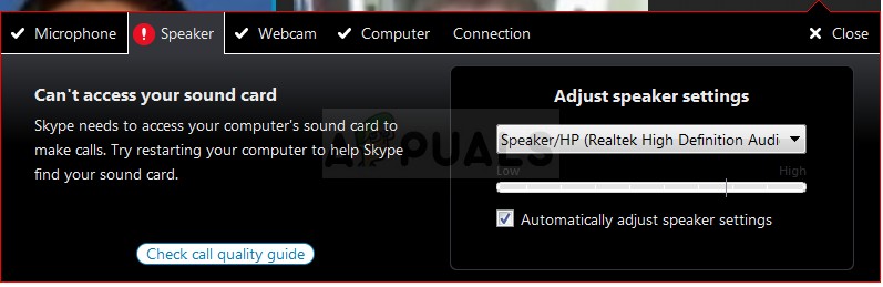 Khắc phục:Skype không thể truy cập Card âm thanh 