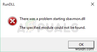 Khắc phục:Sự cố RunDLL Khởi động sbavmon.dll - Không tìm thấy mô-đun 