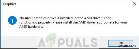 Khắc phục:Không có trình điều khiển đồ họa AMD nào được cài đặt 