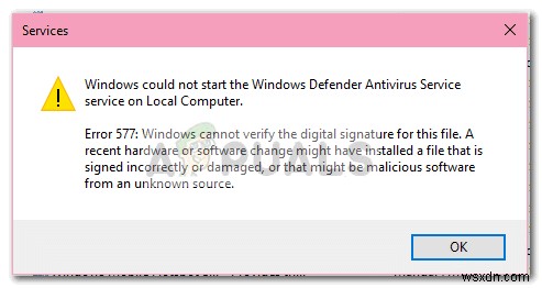 Khắc phục:Lỗi 577 của Bộ bảo vệ Windows 