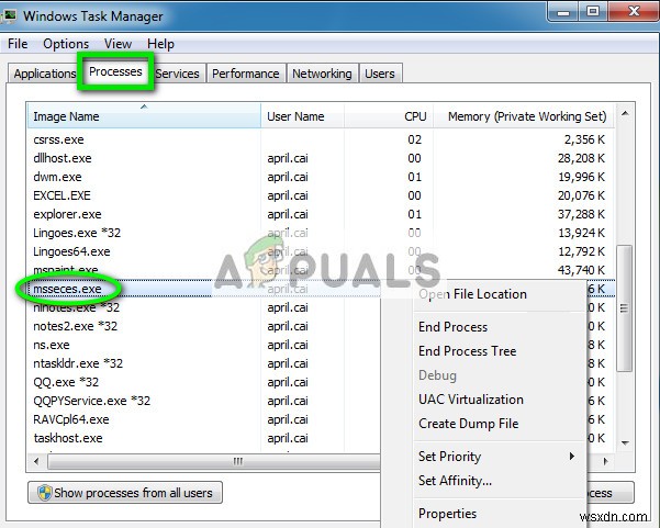 Khắc phục:msseces.exe Sử dụng CPU cao 