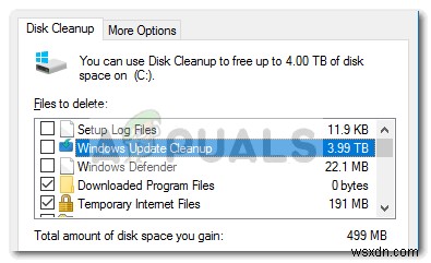 Khắc phục:Disk Cleanup Bug 3,99 TB được Windows Updates sử dụng 