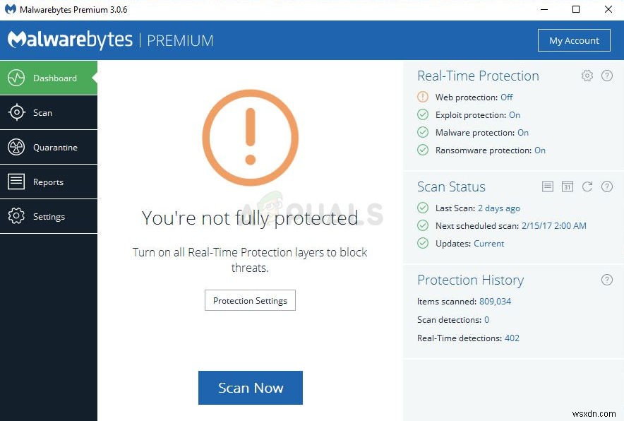 Cách giải quyết Malwarebytes Bảo vệ web theo thời gian thực sẽ không bật lỗi 