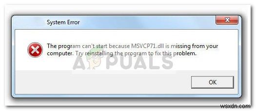 Khắc phục:Không tìm thấy MSVCP71.dll