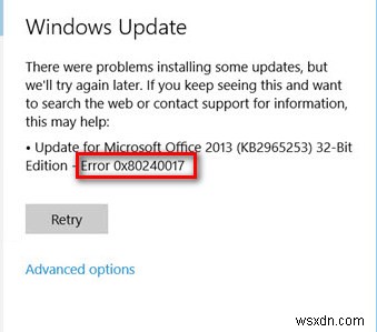 Khắc phục:Lỗi cập nhật Windows 0x80240017 