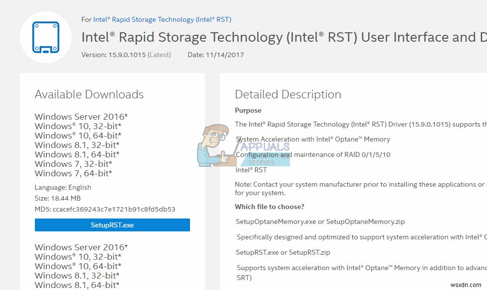 Khắc phục:Dịch vụ Intel RST không chạy 