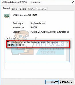 Khắc phục:NVIDIA Code 43 (Windows đã dừng thiết bị này vì nó đã báo cáo sự cố) 
