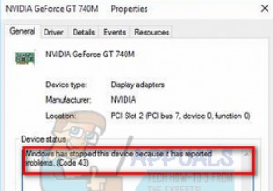 Khắc phục:NVIDIA Code 43 (Windows đã dừng thiết bị này vì nó đã báo cáo sự cố) 