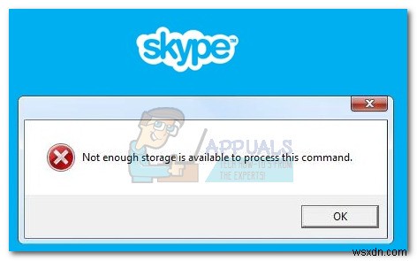 Khắc phục:Skype không có đủ bộ nhớ để xử lý lệnh này