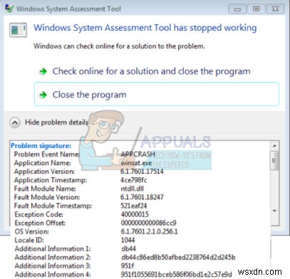 Khắc phục:Công cụ đánh giá hệ thống Windows  wonat.exe  đã ngừng hoạt động. Lỗi