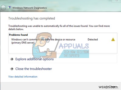 Khắc phục:Windows không thể giao tiếp với thiết bị hoặc tài nguyên (Máy chủ DNS chính) 