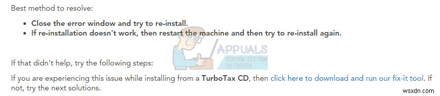 Khắc phục:Mã lỗi TurboTax 65535 “Lỗi không mong muốn” 