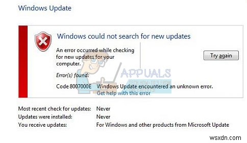 Cách sửa lỗi cập nhật Windows 8007000E 