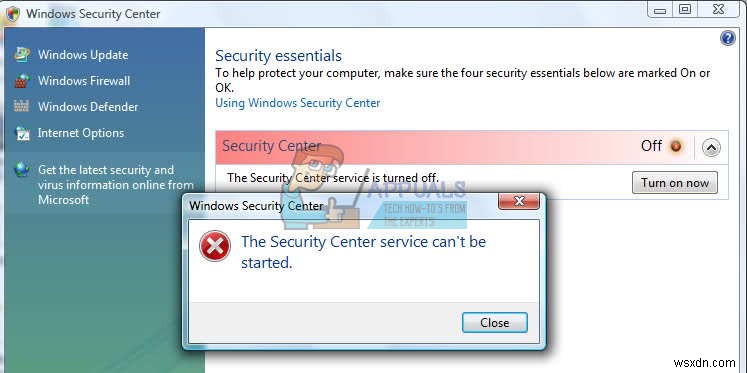 Khắc phục:Không thể khởi động dịch vụ trung tâm bảo mật của Windows 