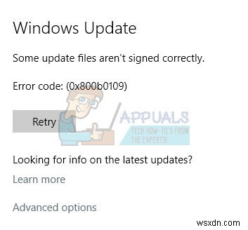 Khắc phục:Một số tệp cập nhật không được ký chính xác trên Windows 10 